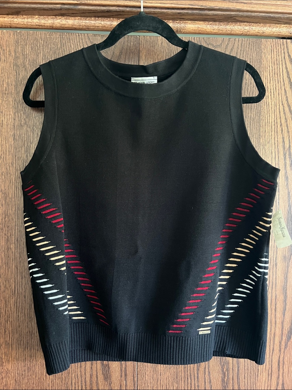 Sleeveless Black Tank Top with Red, Cream & White Accents